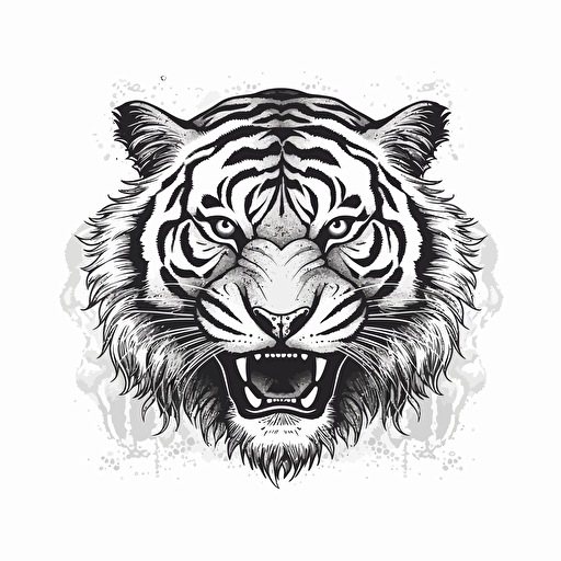 linework black and white tiger vector style
