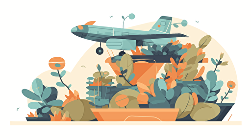 importing succulents with flight, flat color, vector illustration, for blog thumbnail image, simple, white background