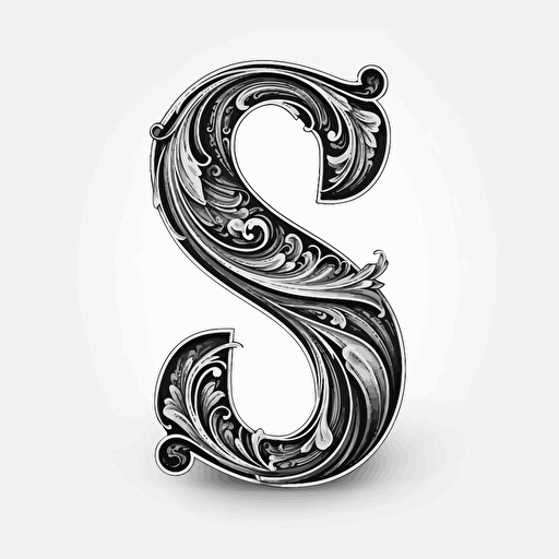 letter S, 2d, black color, simple. vector, no shading detail, plain