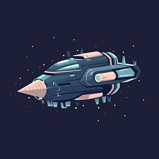 simplistic space ship flat vector illustration, different perspectives of the ship from different angles