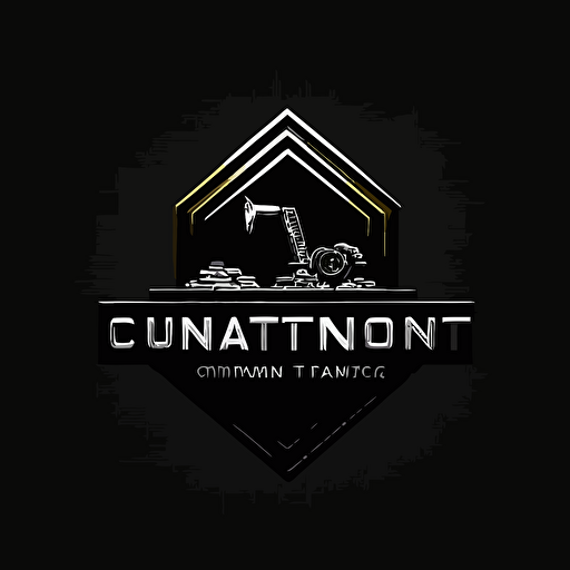 construction company logo, black background, minimalistic, inox, vectors