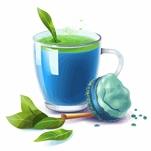 blue matcha tea, vector art, white background