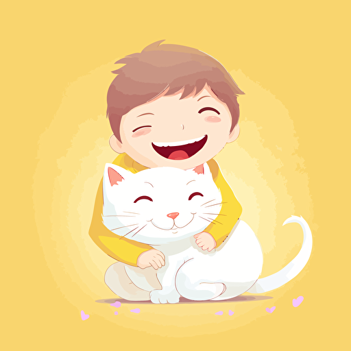 multicolor, child illustration, big, vector, background white, cat, littlr cat, light yellow, smile, happy, joy, child 6144x6144