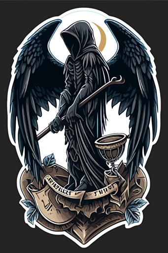 hooded reaper holding scales of justice and wings vector art style moral patch