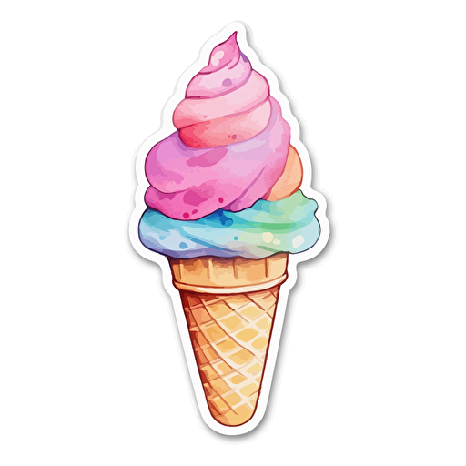 watercolor vector illustration boho soft serve ice cream cone sticker white background