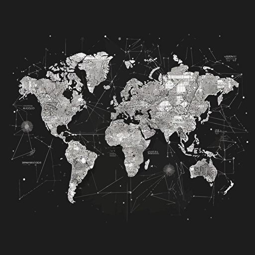 black and white vector of world map, logo design