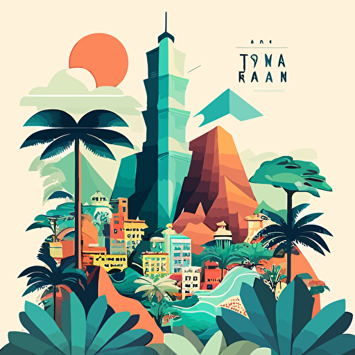vector art, fun, colorful, taiwanese city