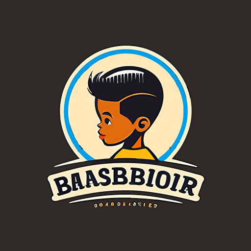 barbershop logo with a kid head, simple, minimalist, vector, flat design