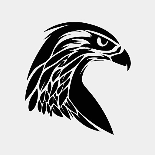 Minimalist iconic logo of falcon, black vector, on white background