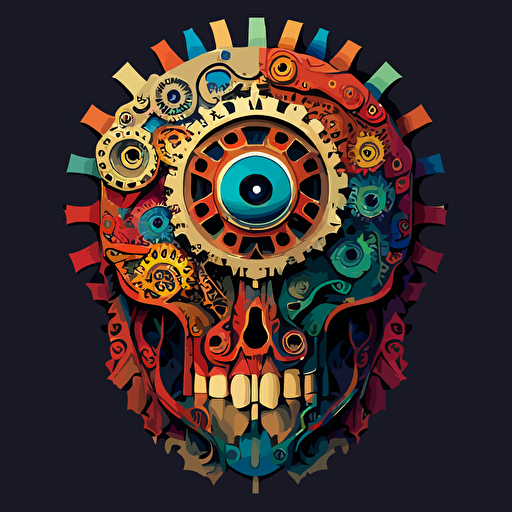 mechanical cog, ghibli style, colorful, vector art,