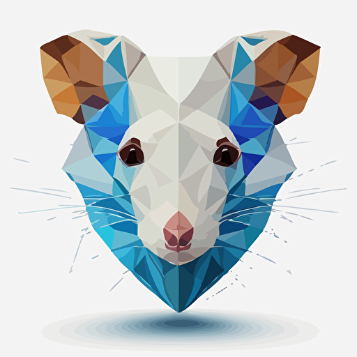 imagine create a low poly, frontal looking , symetric heart-shaped faceted head of a rat in flat minimalistic vector style colors and shapes. Frontal view and white background
