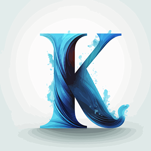k letter as blue flame, illustration, svg, 2d, vector, no background, png format