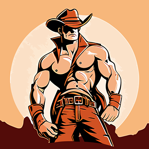 handsome, cowboy, standing, muscular, in the style of tom of finaland cartoon, single color, vector image
