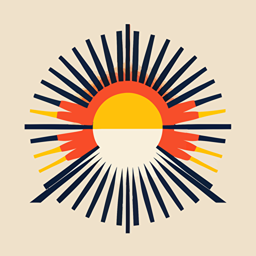 a flat vector logo of a rising sun, minimal, in the style of Paul Rand