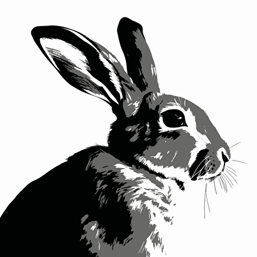 vector art of a bunny seen from the side, black and white