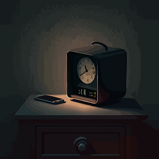 a nightstand with a small digital alarm. Modern. Moody. Vector