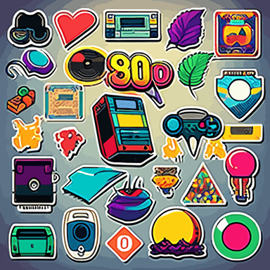 90’s sticker sheet, isolated stickers, no border, vector image
