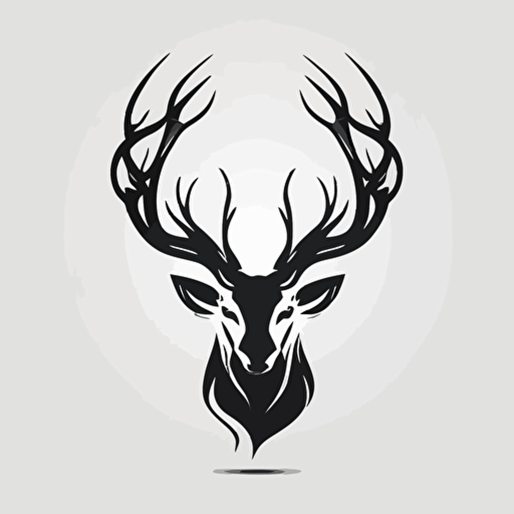 black and white simplistic buck head with big antlers logo, white background, vector image, minimalistic