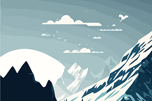 mountain with lake, landscape, vector art, simple design, template, flat design, blue shades, cold weather, snow, ice