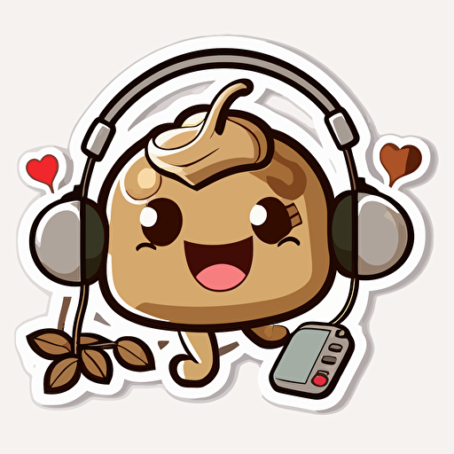sticker, Happy buckeye wearing Headphones, kawaii, contour, vector, white background
