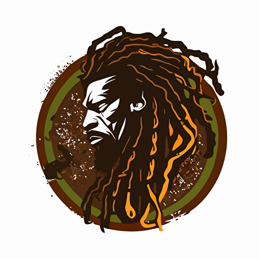 Circular vector logo with a african painter long dreadlocks mustach goatee