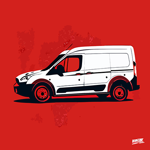 ford transit connect, silhouette, white color, red background, cartoon vector style