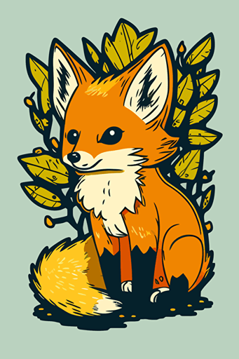 cute forest fox creature, 1980s studio ghibli anime style, flat vector art, vibrant colors, sticker with white outline, transparent background