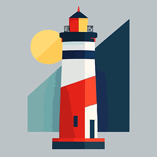 flat vector style bauhaus logo geometric, a lighthouse that is also a paintbrush, super simple, gestalt theory, simplified (fast)