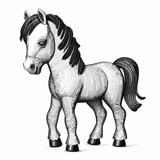 cute comic walking pony outline black and white vector