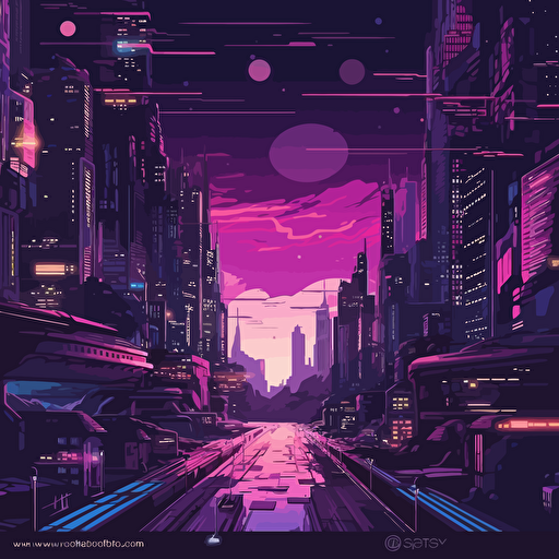 An anime landscape cyber punk purple light vector