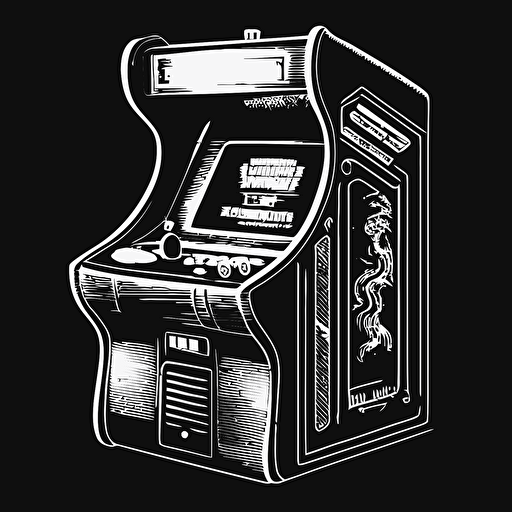 black and white illustration, vector design of a 1980 retro arcade game