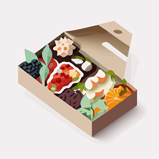 One bento box, isometric minimalistic design, flat, no shadow, vector art, white background
