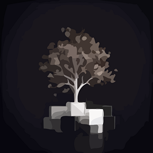 Two dimension Black background hight contrasted by a white vectorise and minimal style cube tree