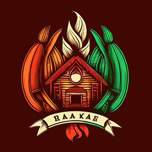 create brand logo vector based, the soul of the earth, vibrant, teremana, line sketch style, main color deep red and green, accent orange or yellow. Have outline of Mexican home on left and bar on right wrapped in a flame or corn husk**