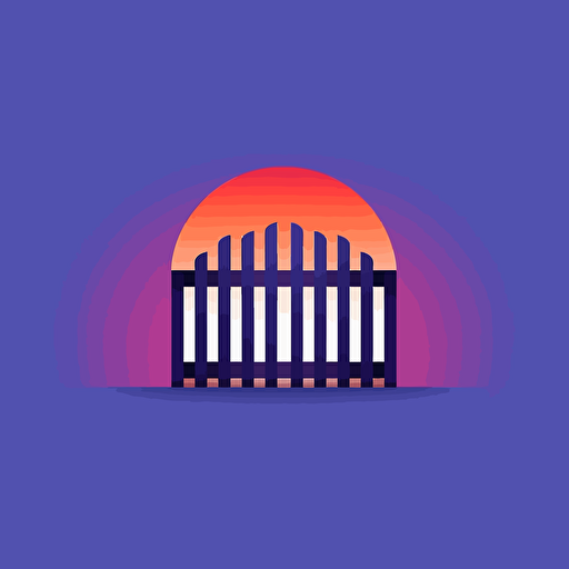 flat vector logo of fence, gate, blue purple orange gradient, simple minimal, by Ivan Chermayeff