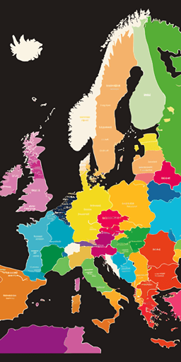 vector map of europe with each country in different colour,
