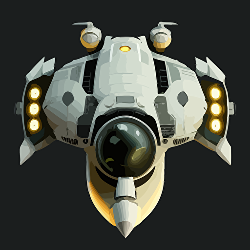 space ship on black background, top-down view, clean, simple, no shadows, vector