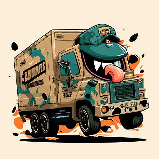 amazon delivery truck but the driver is special forces assaulter, cartoon, vector drawing, colors