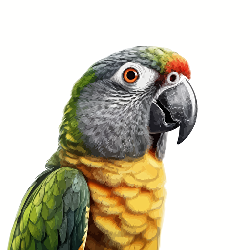 Senegal Parrot bird looking straight in the camera, white bg, vector