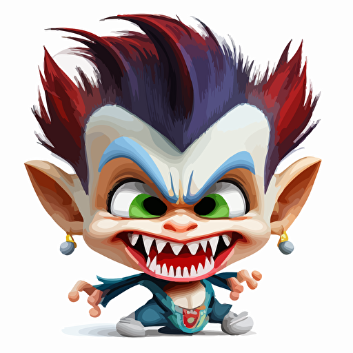 A saturated colorfull baby fur vampire, goofy looking, smiling, white background, vector art , pixar style