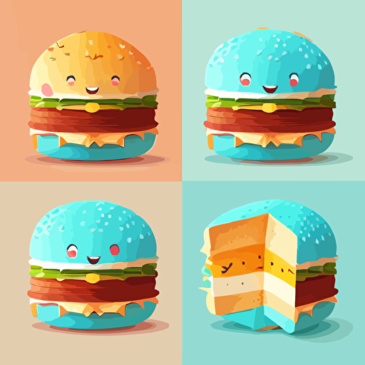 burger, multiple angle ,children's book illustration style, simple, cute, full color, flat color,vector