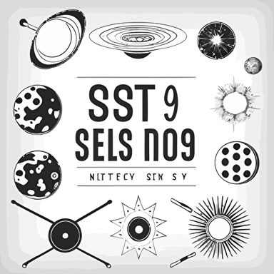 sets of 9 Astronomy vectors, flat, black and white vectors, white background