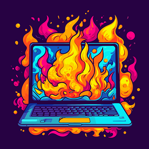 computer fire upbeat cartoon vibrant colors vector illustration