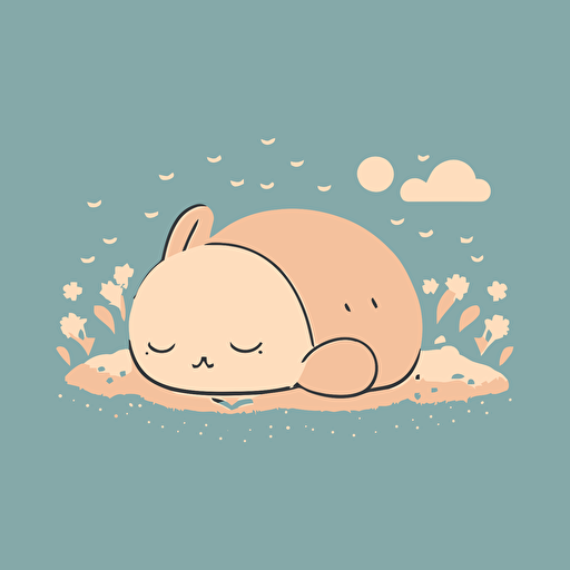 cute sleepy bunny laying down kawaii style, vector, simple, high-quality