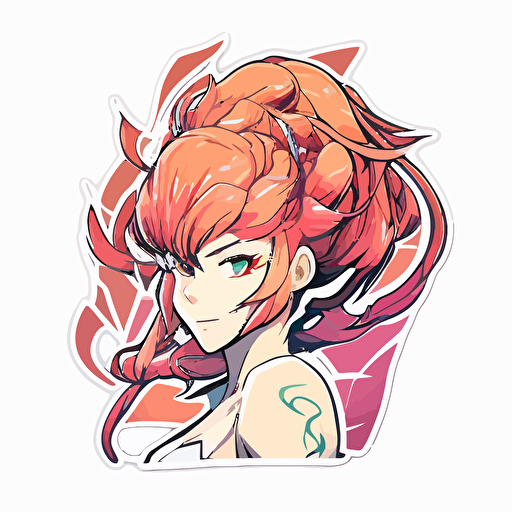 Headshot style using abyss anime style, Sticker, Happy, Tertiary Color, mural art style, Contour, Vector, White Background, Detailed