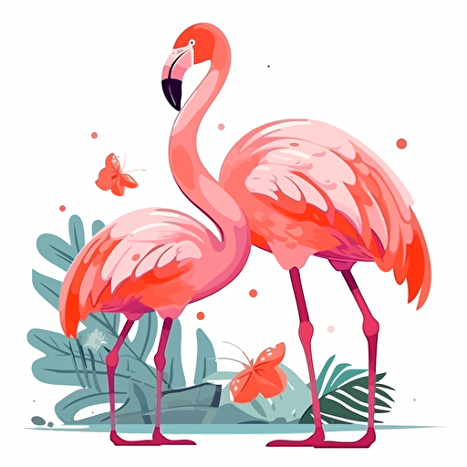 flamingo, detailed, cartoon style, 2d clipart vector, creative and imaginative, hd, white background