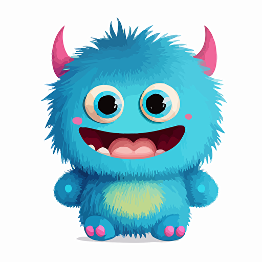 A gorgeus baby fur japanese monster, smiling, ukranian colors, white background, vector art , pixar style