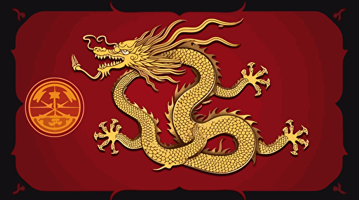 red and gold dragon flag, chinese stars, futuristic and minimalistic government flag design, vector emblem