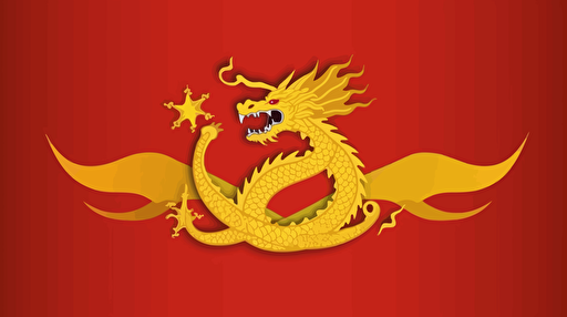 military detailed red and gold dragon flag with chinese stars, futuristic and minimalistic government flag design, vector emblem
