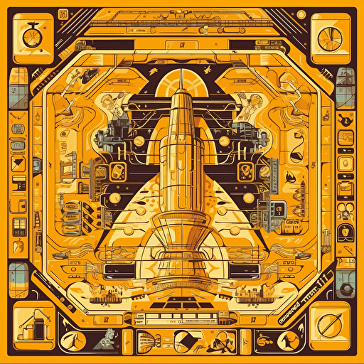 board game card, nuclear power plant, illustration, vector, geometric